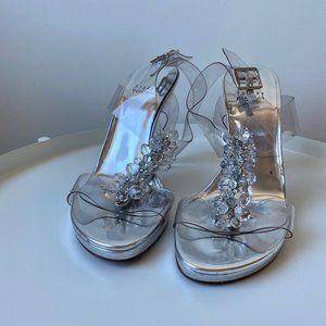 Stuart Weitzman Clear Heels w/ Crystal Adornments